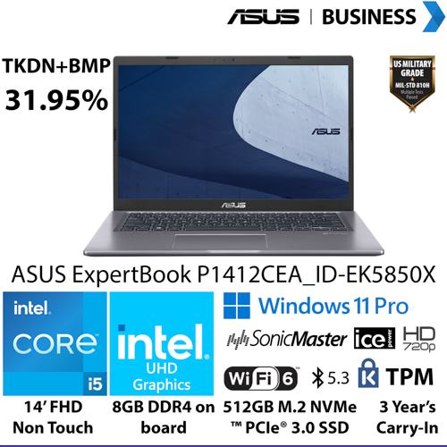 ASUS ExpertBook NB P1412CEA_ID-EK5810X I5/8GB/1TB SSD/WIN11PRO/3Y