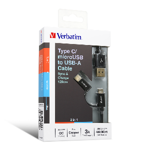 Verbatim 120cm 2in1 Type-C & MicroUSB To USB Cable - Black
