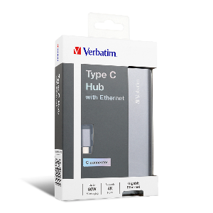Verbatim Type-C Hub With LAN, HDMI, USB3, PD, SD Card - Grey