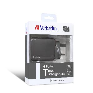 Verbatim 4-port Travel Charger (Max 4.8A) Grey