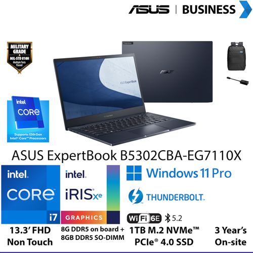 ASUS ExpertBook B5302CBA-EG7110X I7-1255U/UMA/8+8/S1TB W11P/ 3YOS