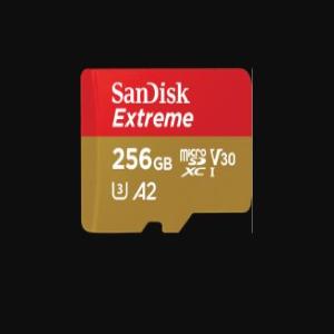 SanDisk Extreme MicroSDXC, SQXA1 256GB, V30, U3, C10, A2, UHS-I, 160MB/s R, 90MB/s W, 4x6, Lifetime Limited, Mobile Gaming SKU
