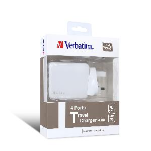 Verbatim 4-port Travel Charger (Max 4.8A) White